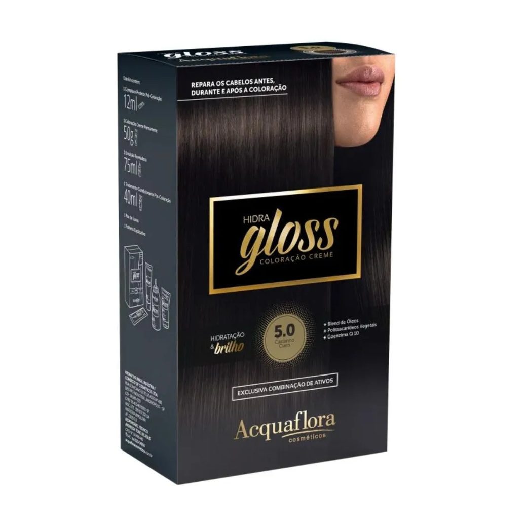 Coloração Creme Acquaflora Kit Hidra Gloss 5.0 Castanho Claro