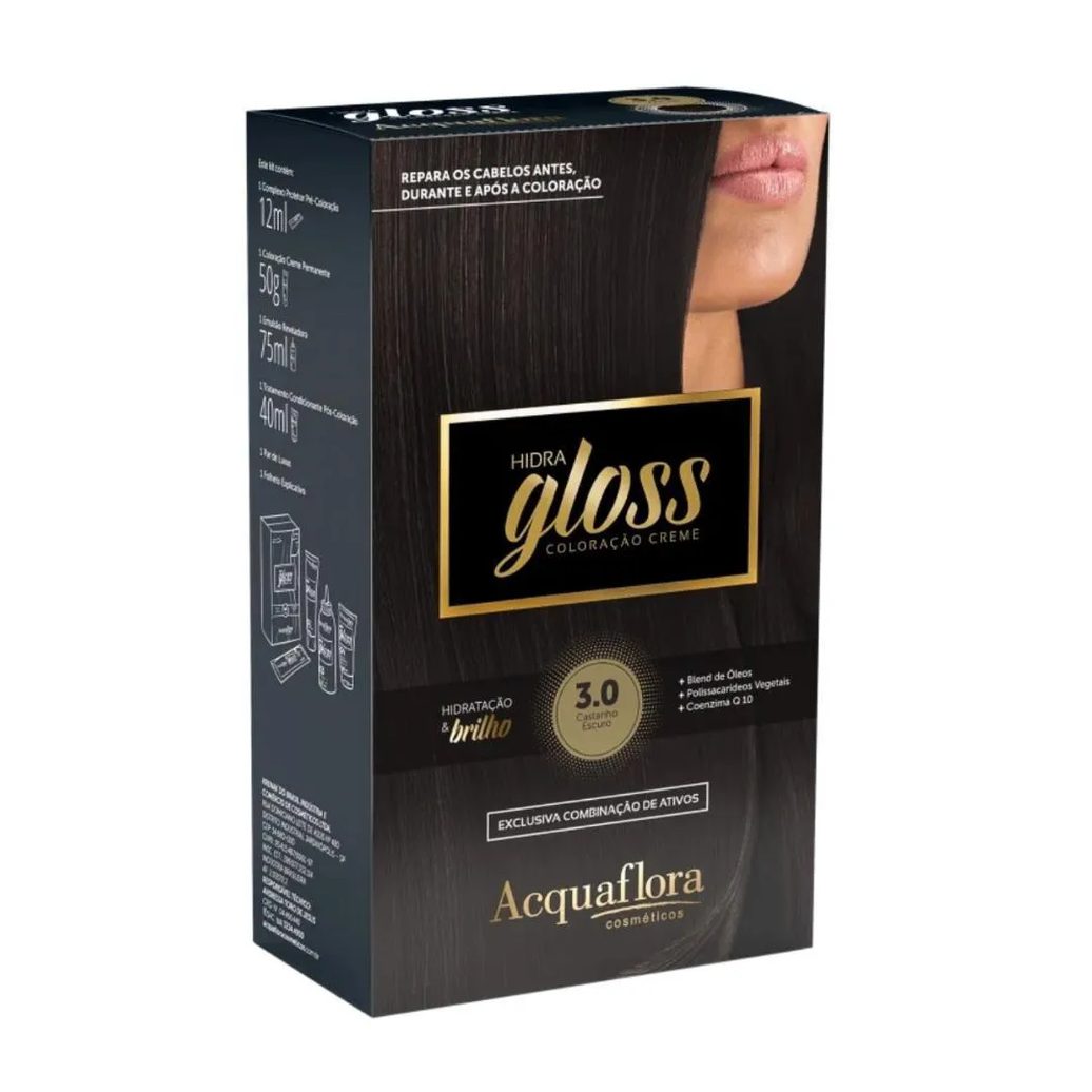 Coloração Creme Acquaflora Kit Hidra Gloss 3.0 Castanho Escuro