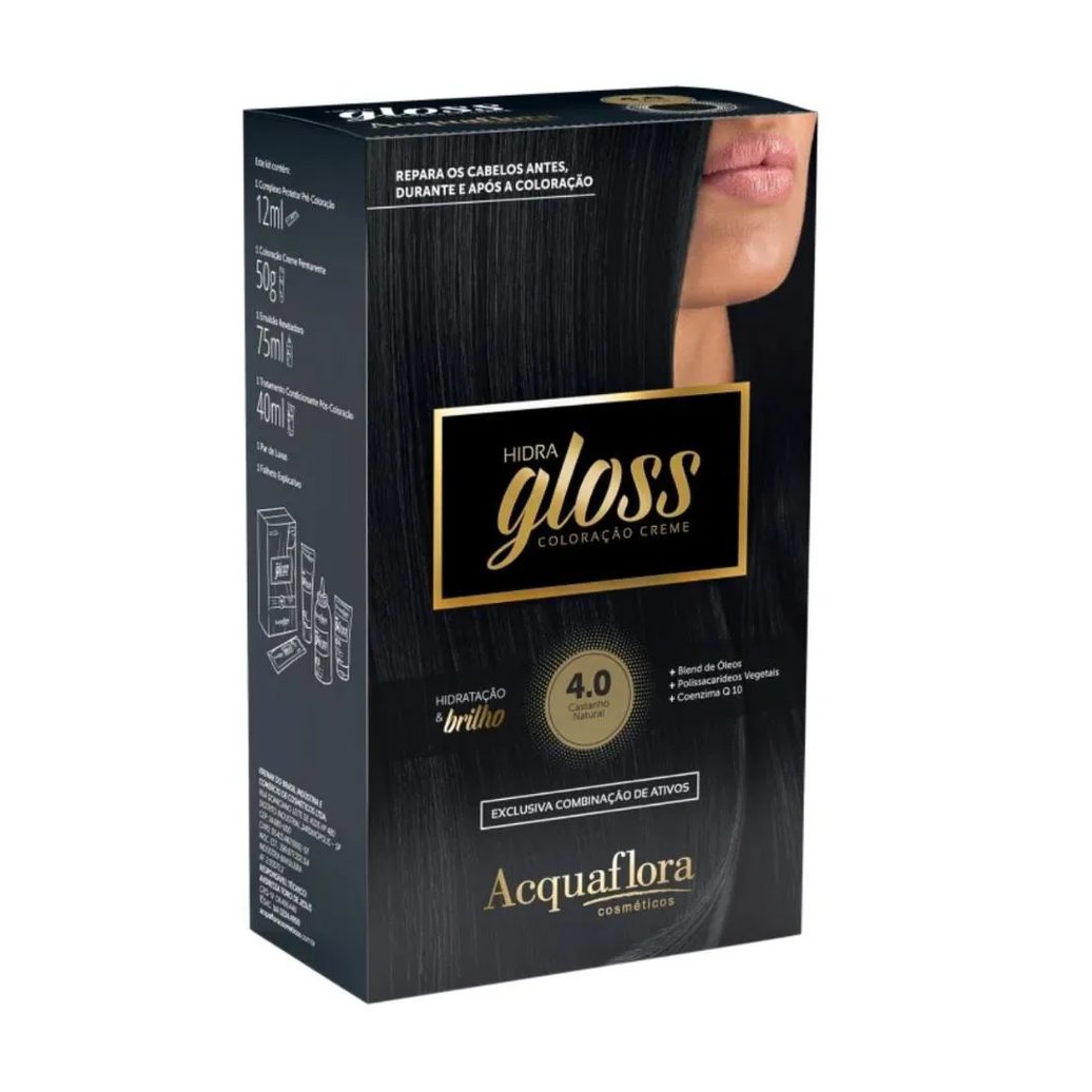 Coloração Creme Acquaflora Kit Hidra Gloss 4.0 Castanho Natural