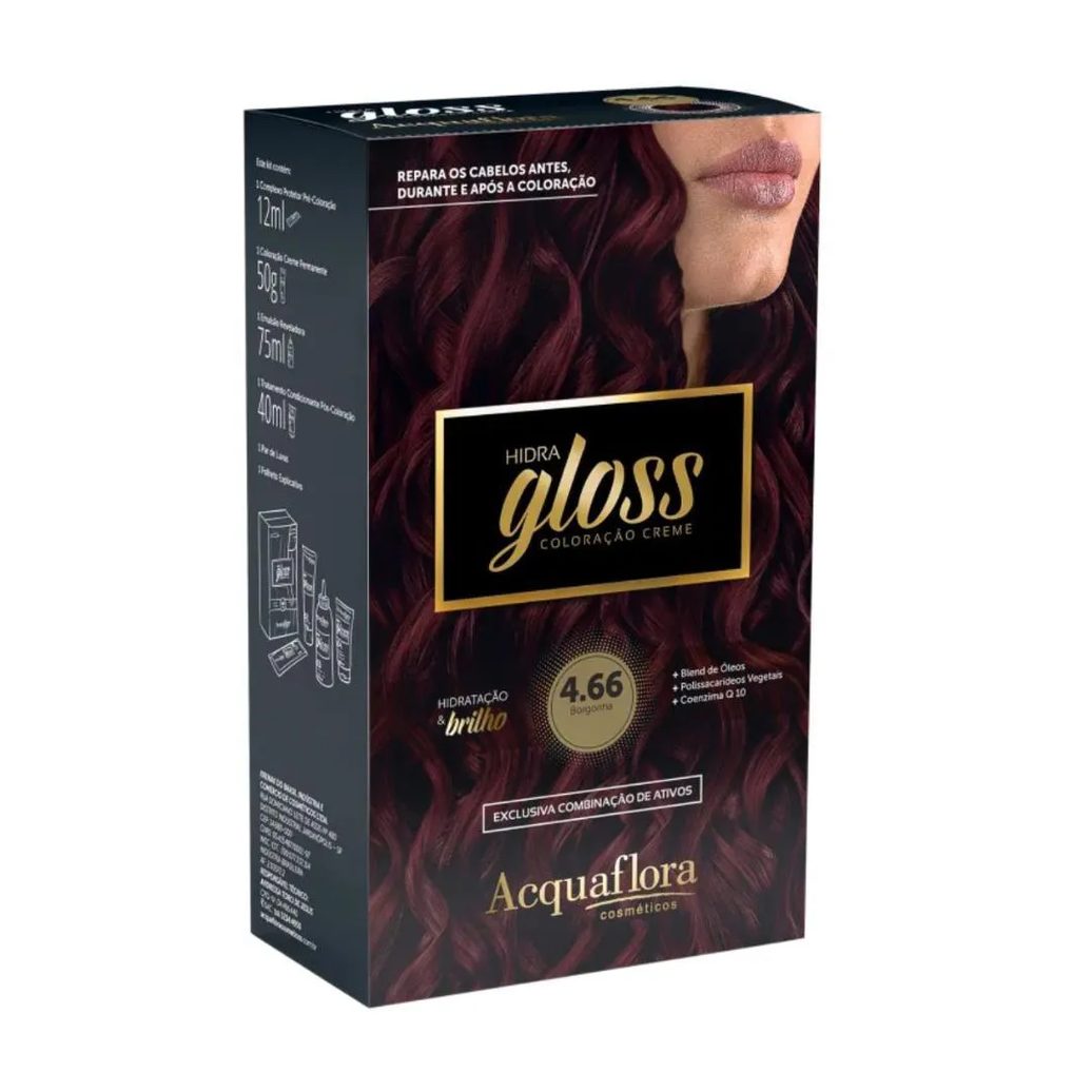 Coloração Creme Acquaflora Kit Hidra Gloss 4.66 Borgonha