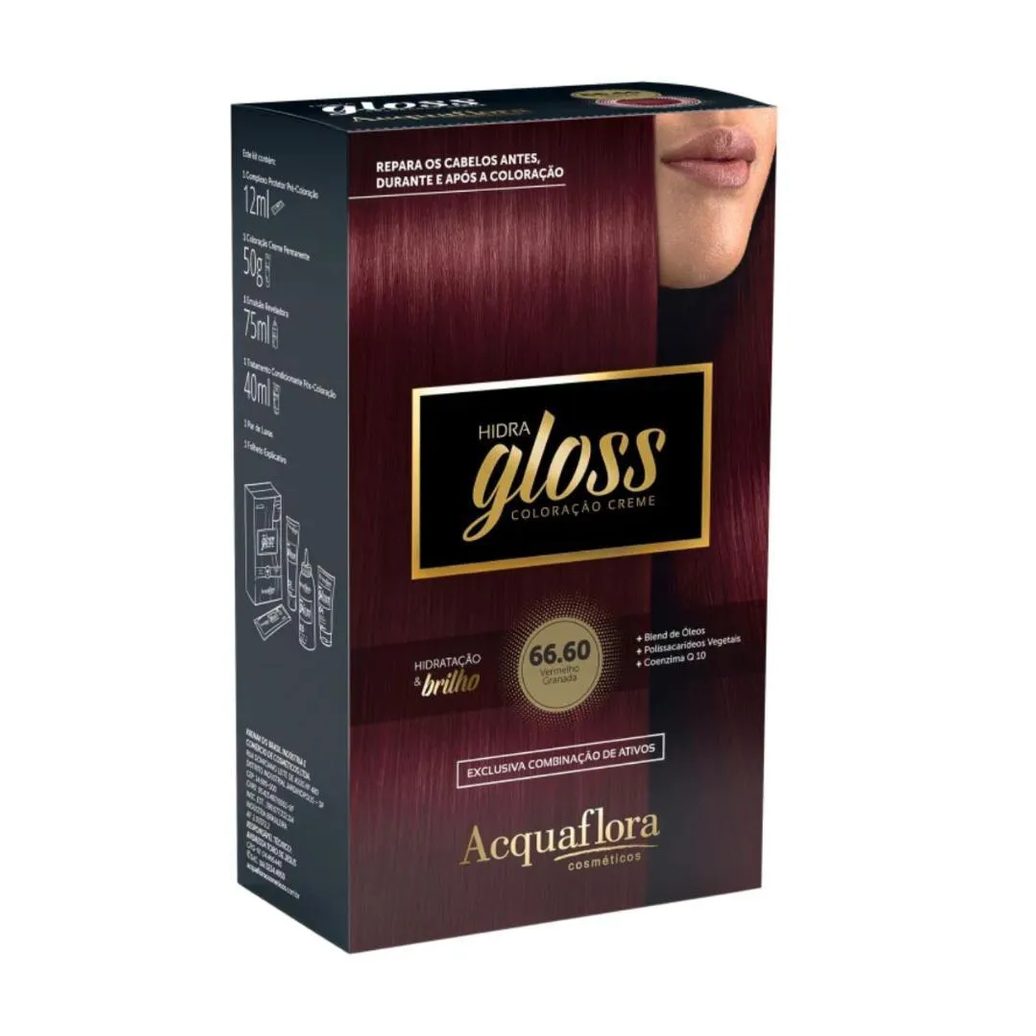 Coloração Creme Acquaflora Kit Hidra Gloss 66.60 Vermelho Granada