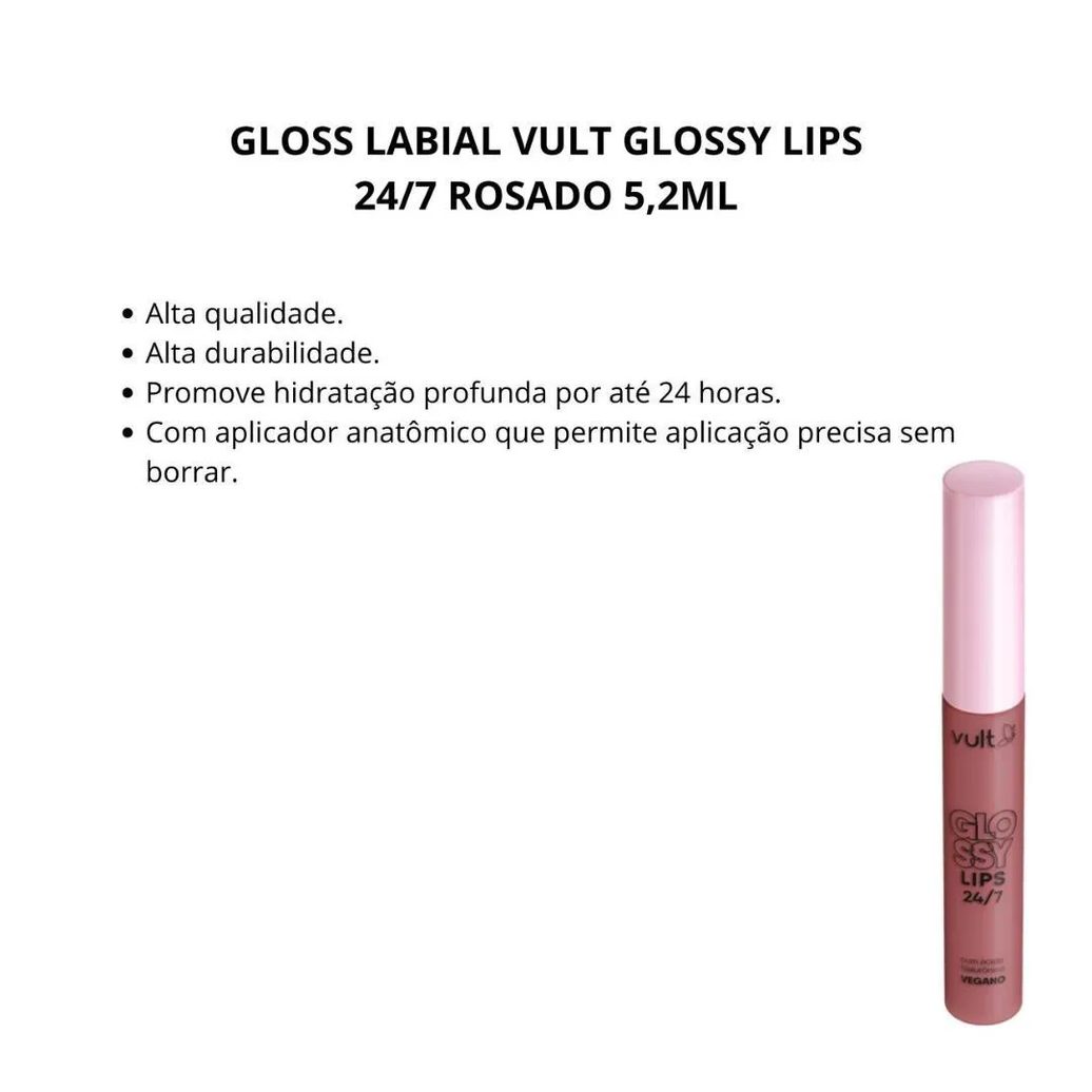 Gloss Labial Vult Glossy Lips 24/7 Rosado 5,2ml