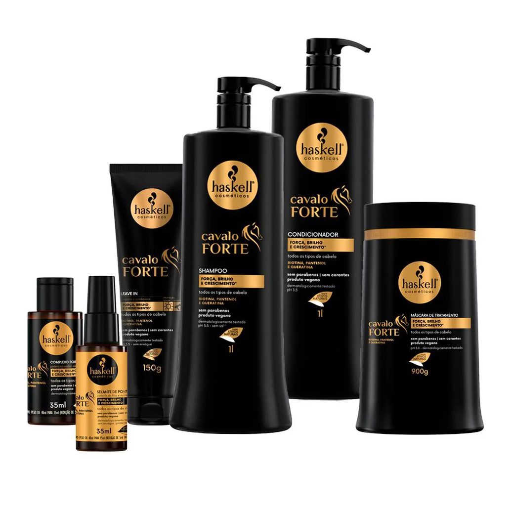 Kit Haskell Cavalo Forte Shampoo Condicionador Máscara 1kg Completo 6 Itens