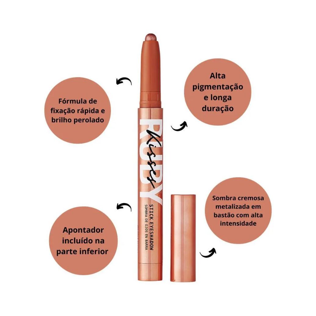 Sombra para Olhos em Barra Ruby Kisses Stick Eyeshadow Rose Glam 1,4g Rsb02b