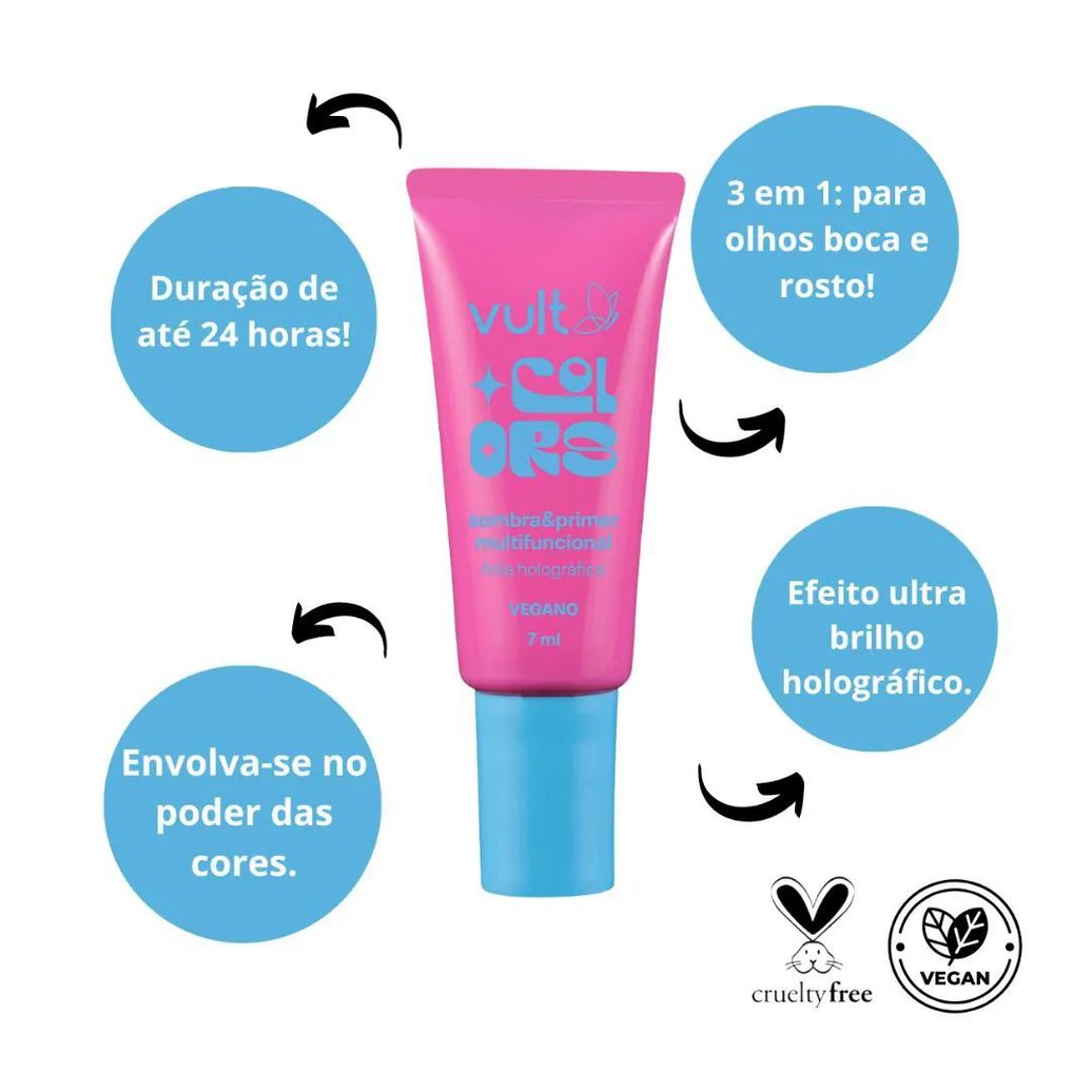 Sombra e Primer Multifuncional Vult Colors Folia Holográfica 7ml