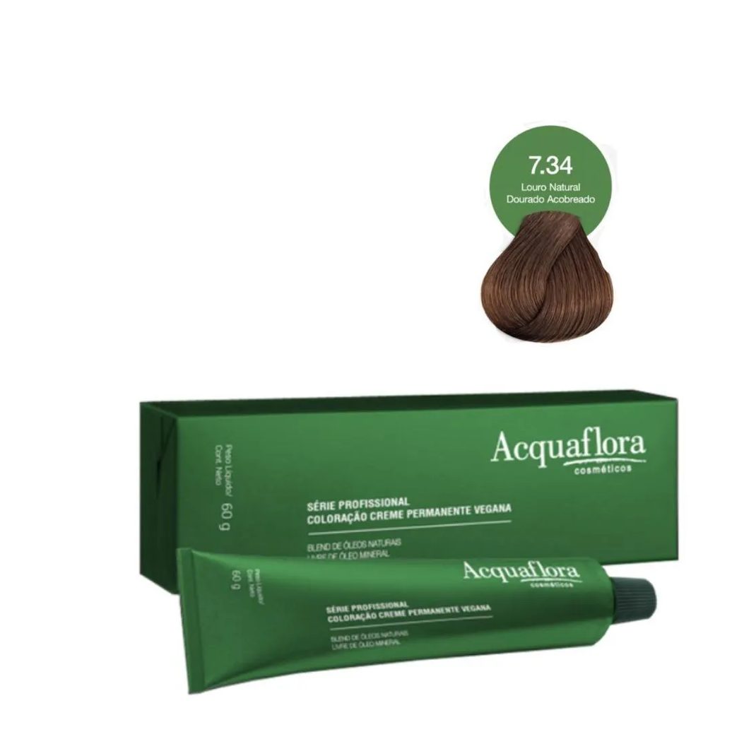 Coloração Creme Acquaflora Vegana 7.34 Louro Natural Dourado Acobreado 60g