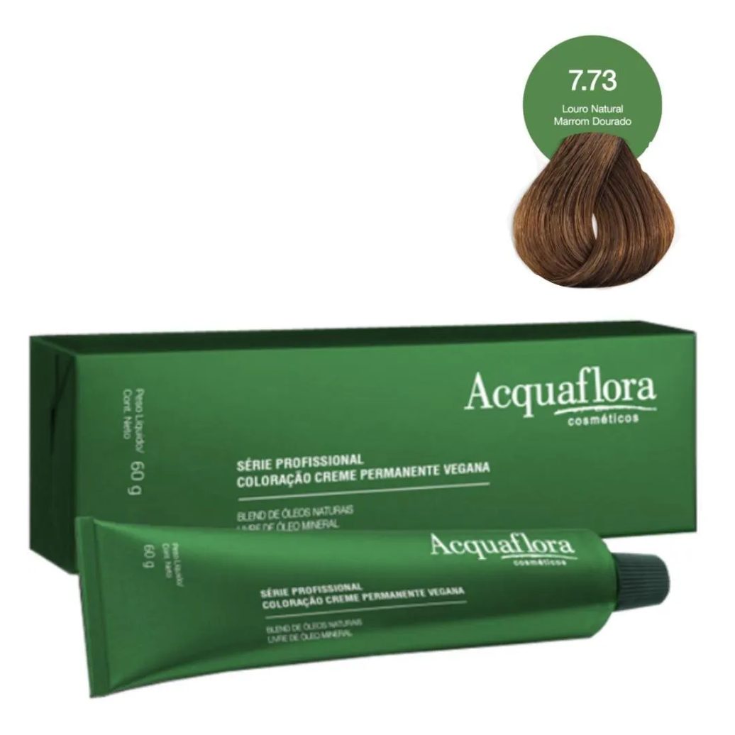 Coloração Creme Acquaflora Vegana 7.73 Louro Natural Marrom Dourado 60g