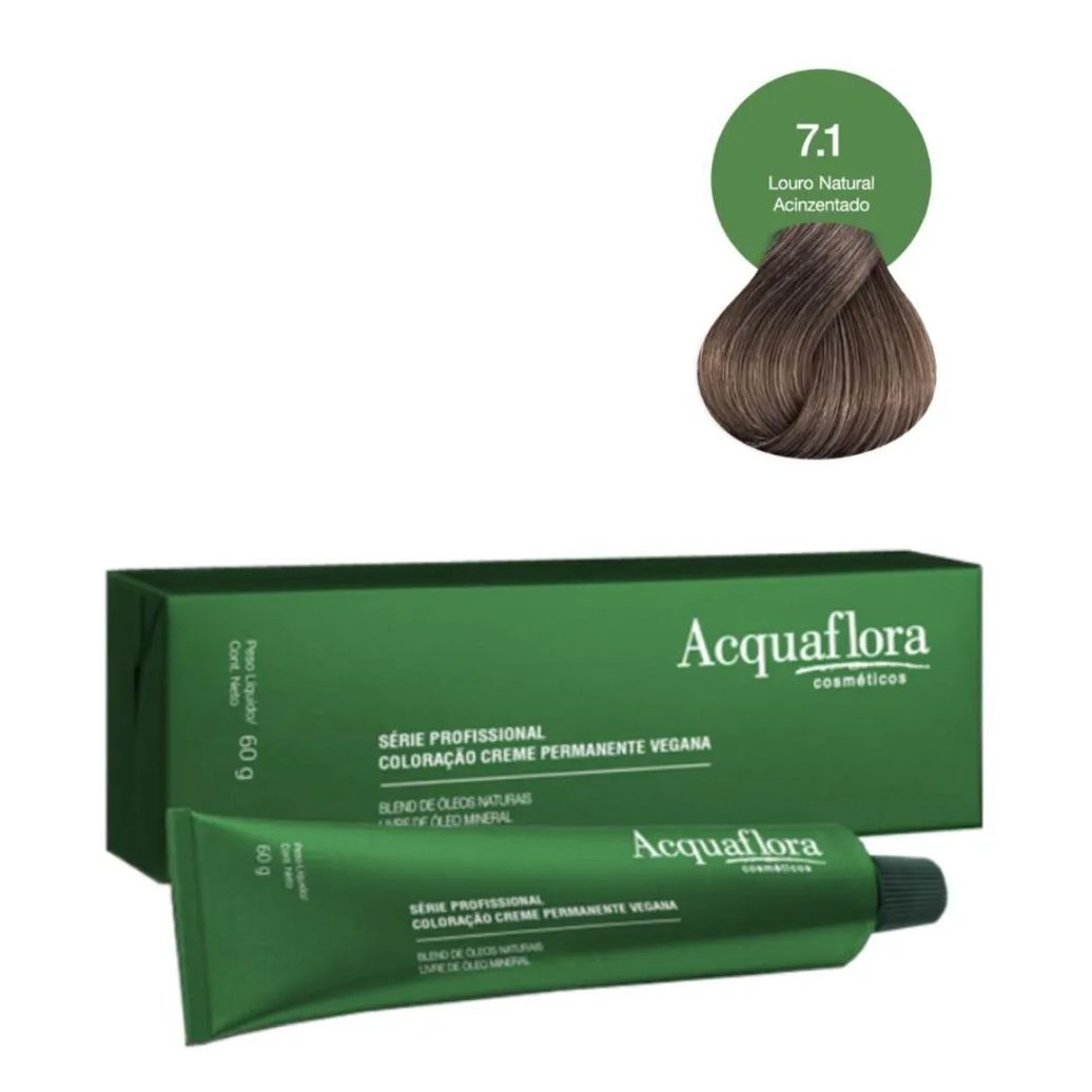 Coloração Creme Acquaflora Vegana 7.1 Louro Natural Acinzentado 60g
