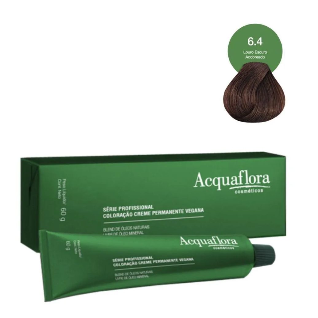 Coloração Creme Acquaflora Vegana 6.4 Louro Escuro Acobreado 60g