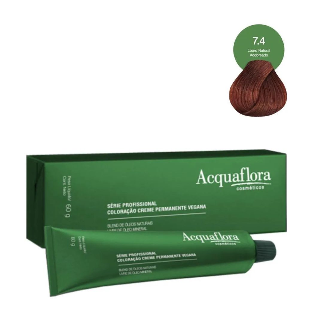 Coloração Creme Acquaflora Vegana 7.4 Louro Natural Acobreado 60g