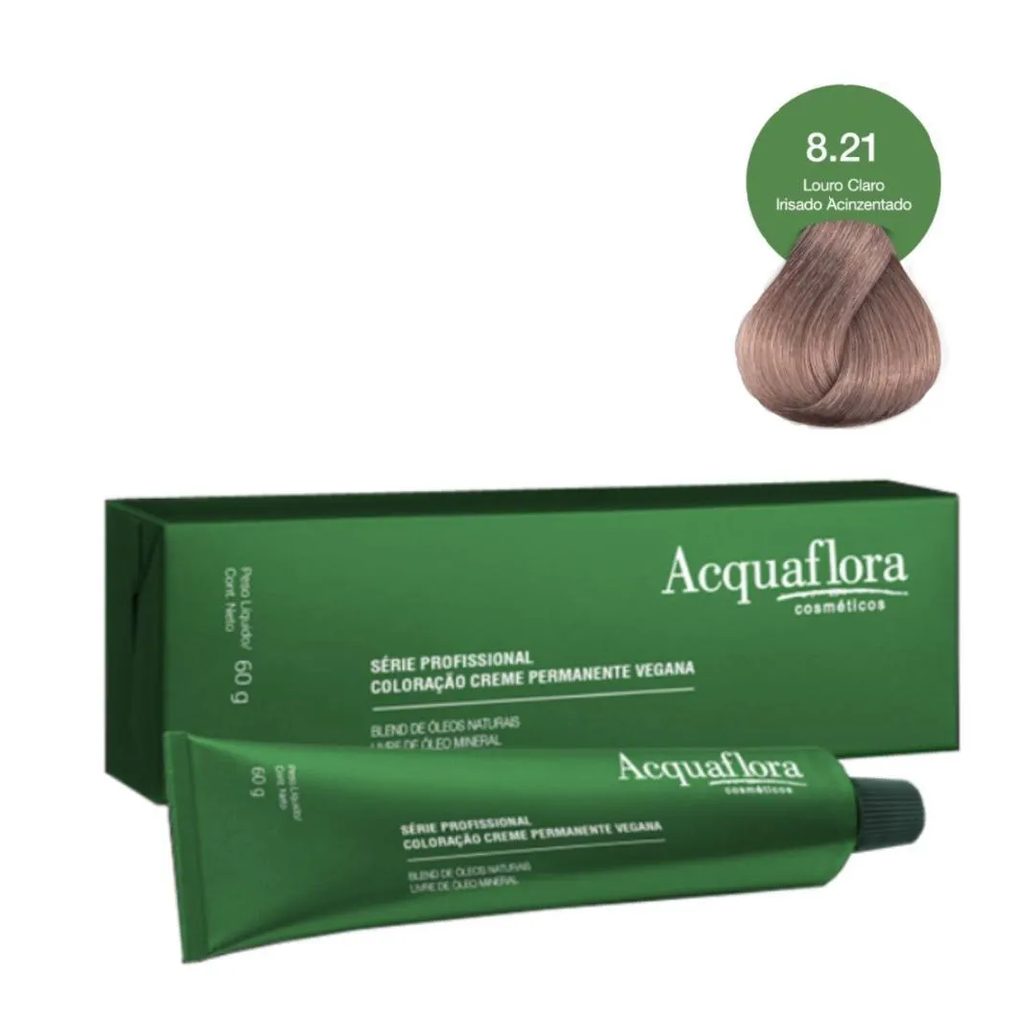 Coloração Creme Acquaflora Vegana 8.21 Louro Claro Irisado Acinzentado 60g