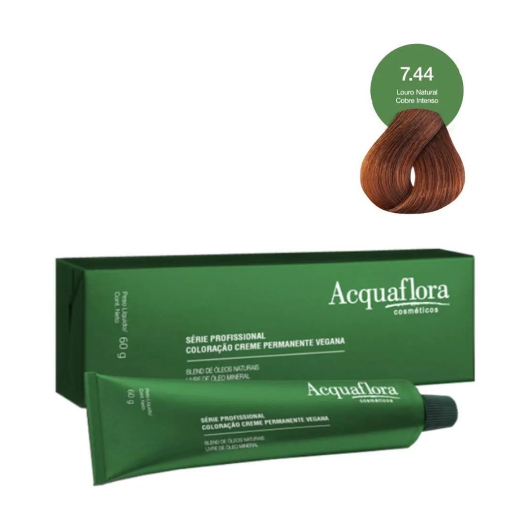 Coloração Creme Acquaflora Vegana 7.44 Louro Natural Cobre Intenso 60g