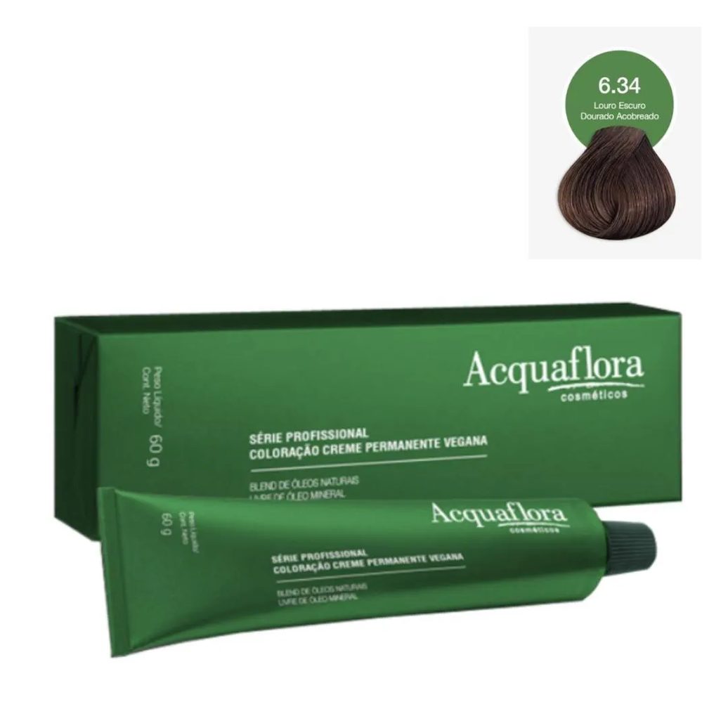 Coloração Creme Acquaflora Vegana 6.34 Louro Escuro Dourado Acobreado 60g