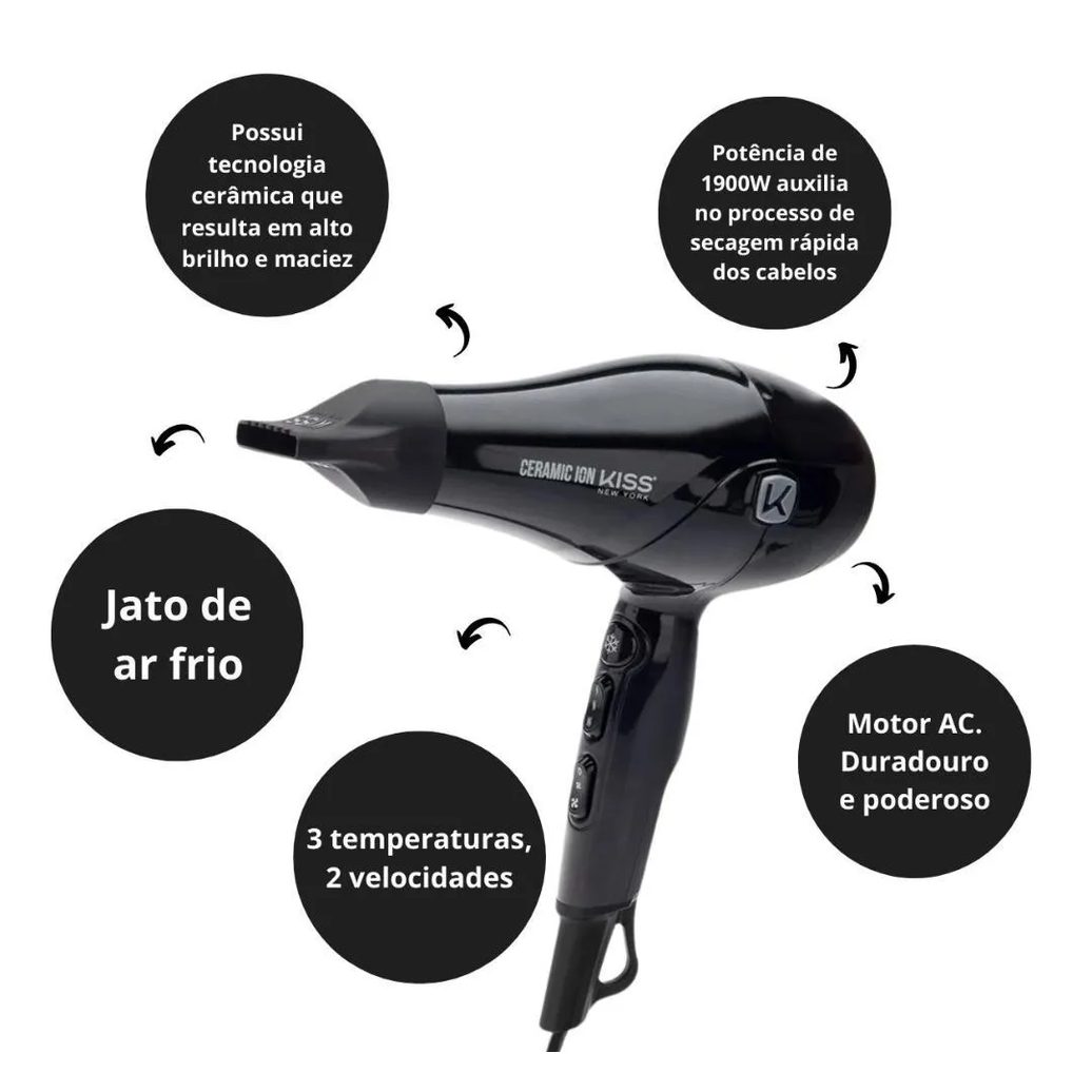 Secador Kiss New York Ceramic Ion 1900w 127v Bdp5br