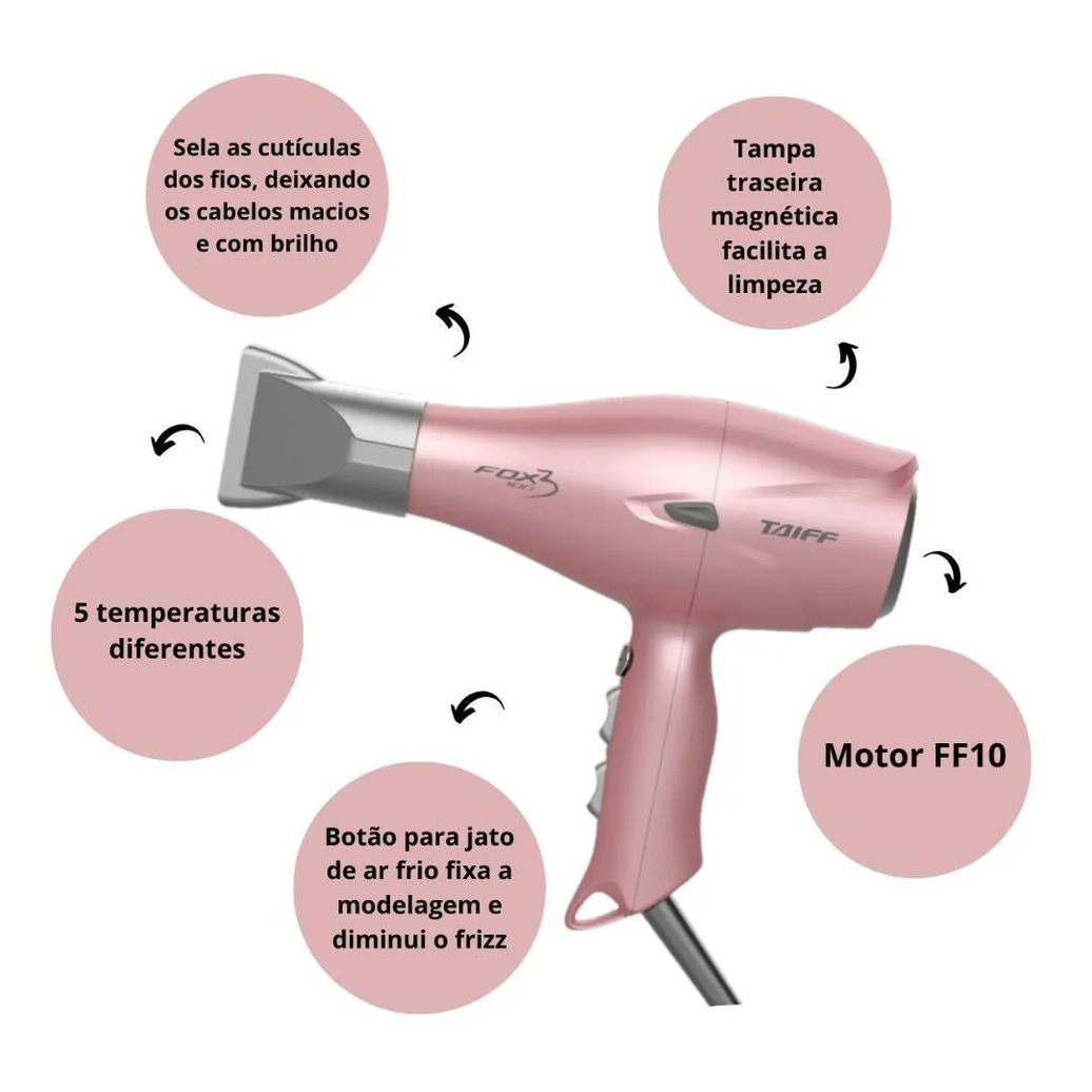 Secador Taiff Fox 3 Soft Rose 2200w 220v