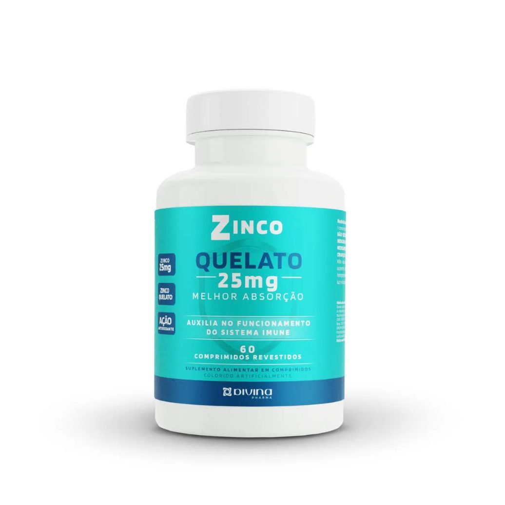 Zinco Quelato 25mg com 60 unidades - Divina Pharma