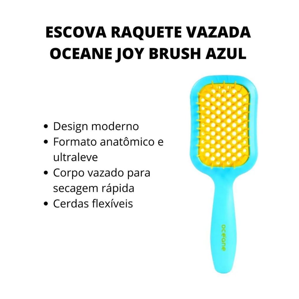 Escova Raquete Vazada Oceane Joy Brush Azul