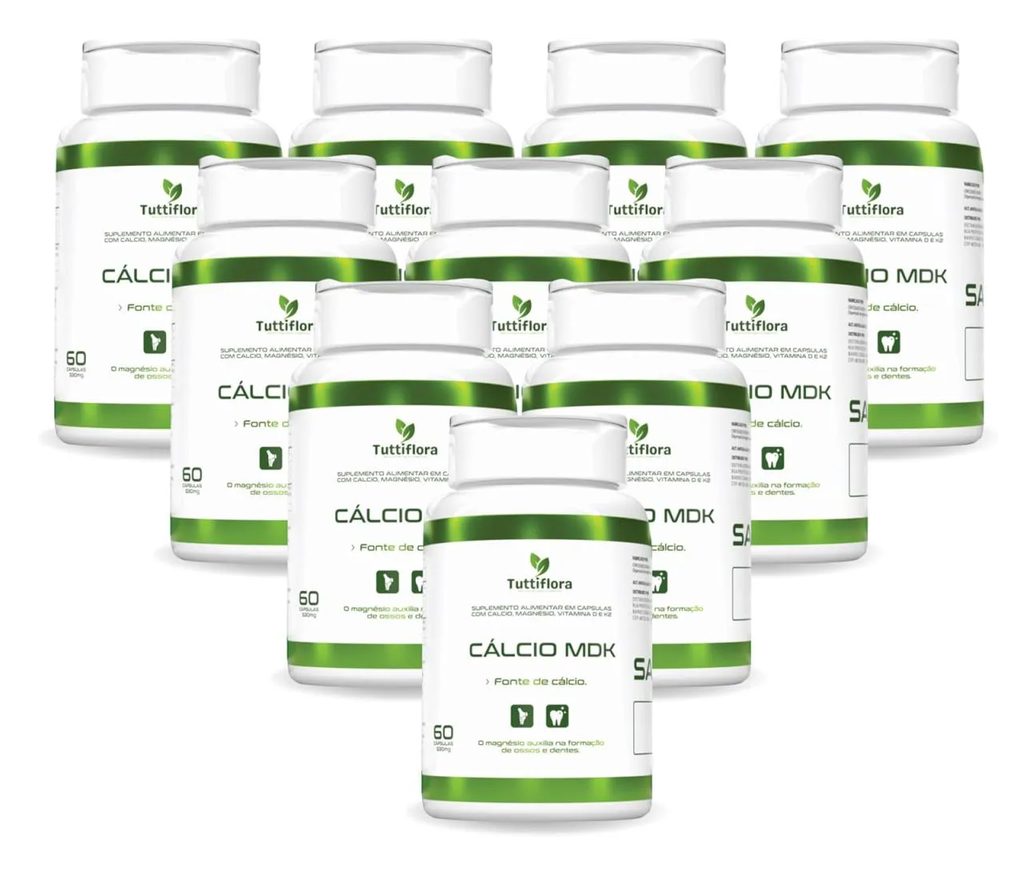10x Cálcio Mdk (cálcio, Magnésio, Vitamina D e Vitamina K2) 60 Capsulas de 530mg Tuttiflora