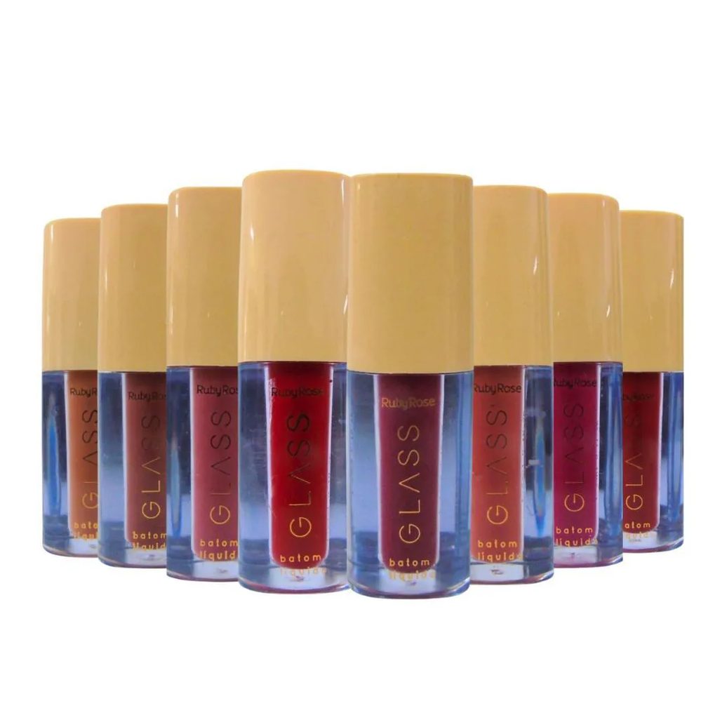 Kit Batom Líquido Velvety Ruby Rose Glass 3,5ml C/8
