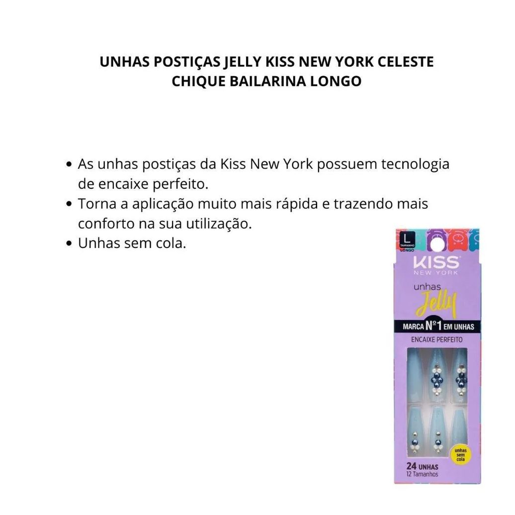 Unhas Postiças Jelly Kiss New York Celeste Chique Bailarina Longo