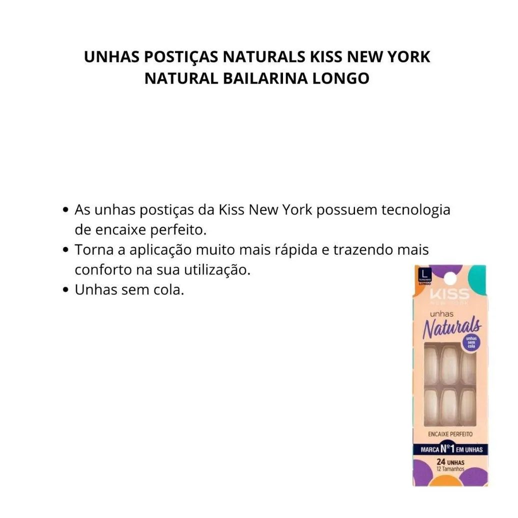 Unhas Postiças Naturals Kiss New York Natural Bailarina Longo