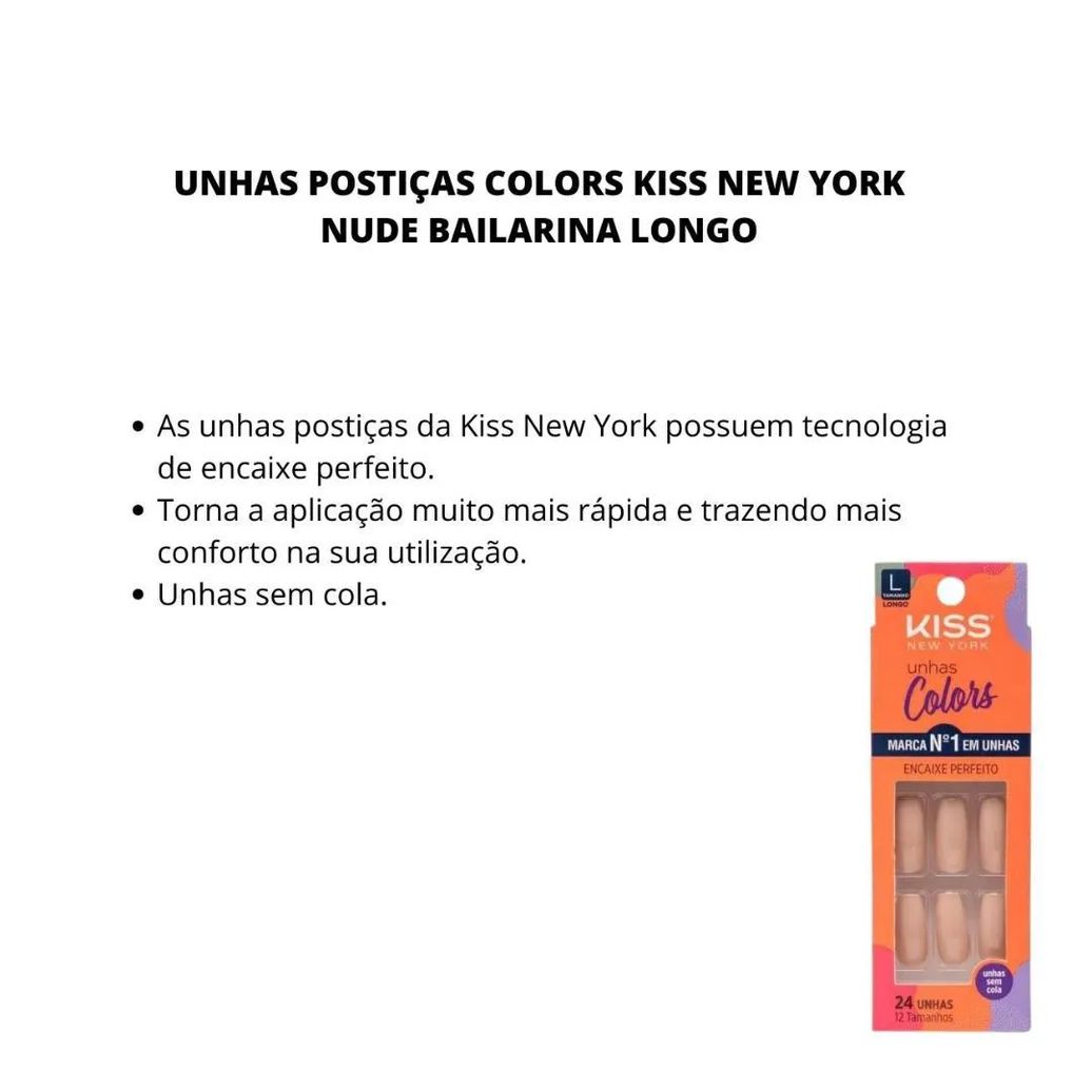 Unhas Postiças Colors Kiss New York Nude Bailarina Longo
