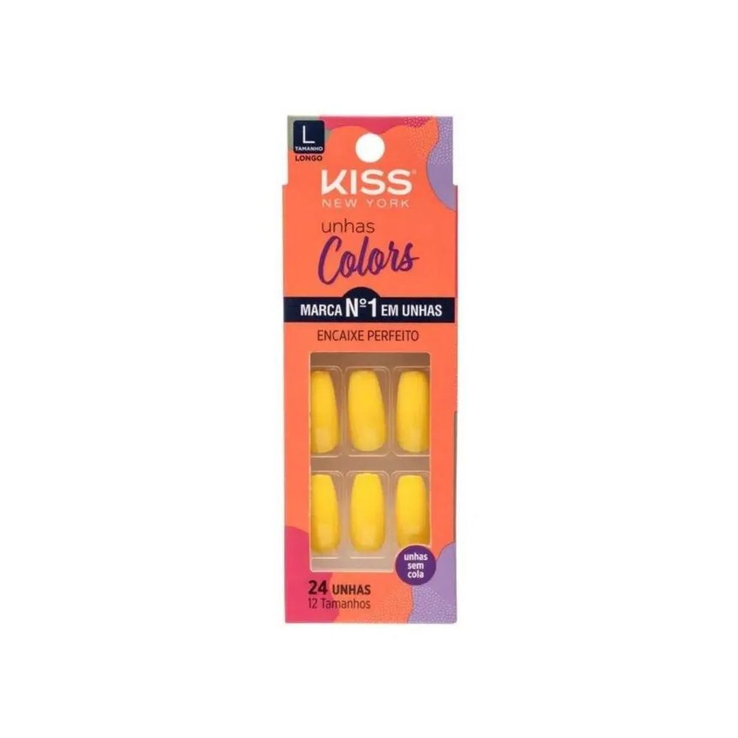 Unhas Postiças Colors Kiss New York Amarelo Canário Bailarina Longo