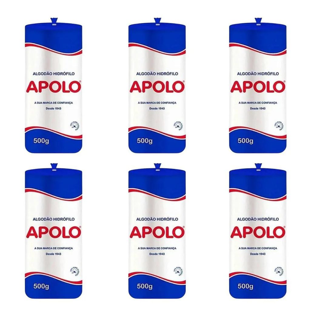 Kit Algodão Hidrófilo Apolo em Rolo 500g C/6