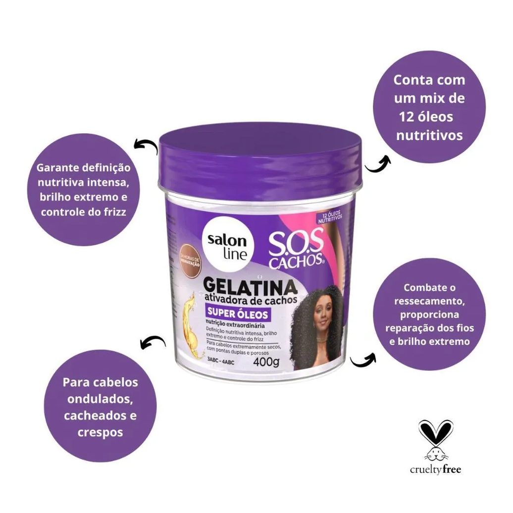 Gelatina Ativadora de Cachos Salon Line Sos Cachos Super Óleos 400g