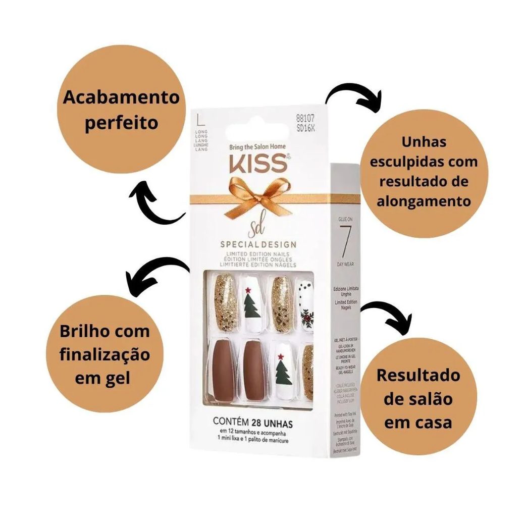 Unhas Postiças Kiss Sd North Pole Long C/28un Sd16x