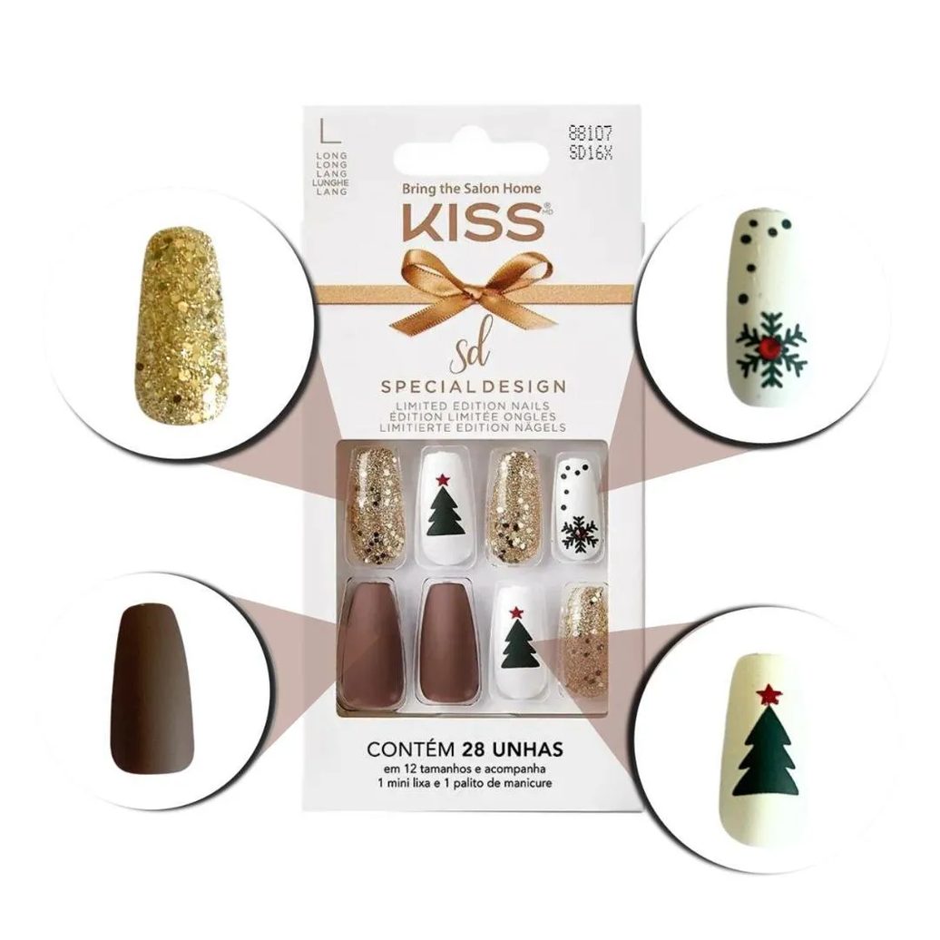 Unhas Postiças Kiss Sd North Pole Long C/28un Sd16x