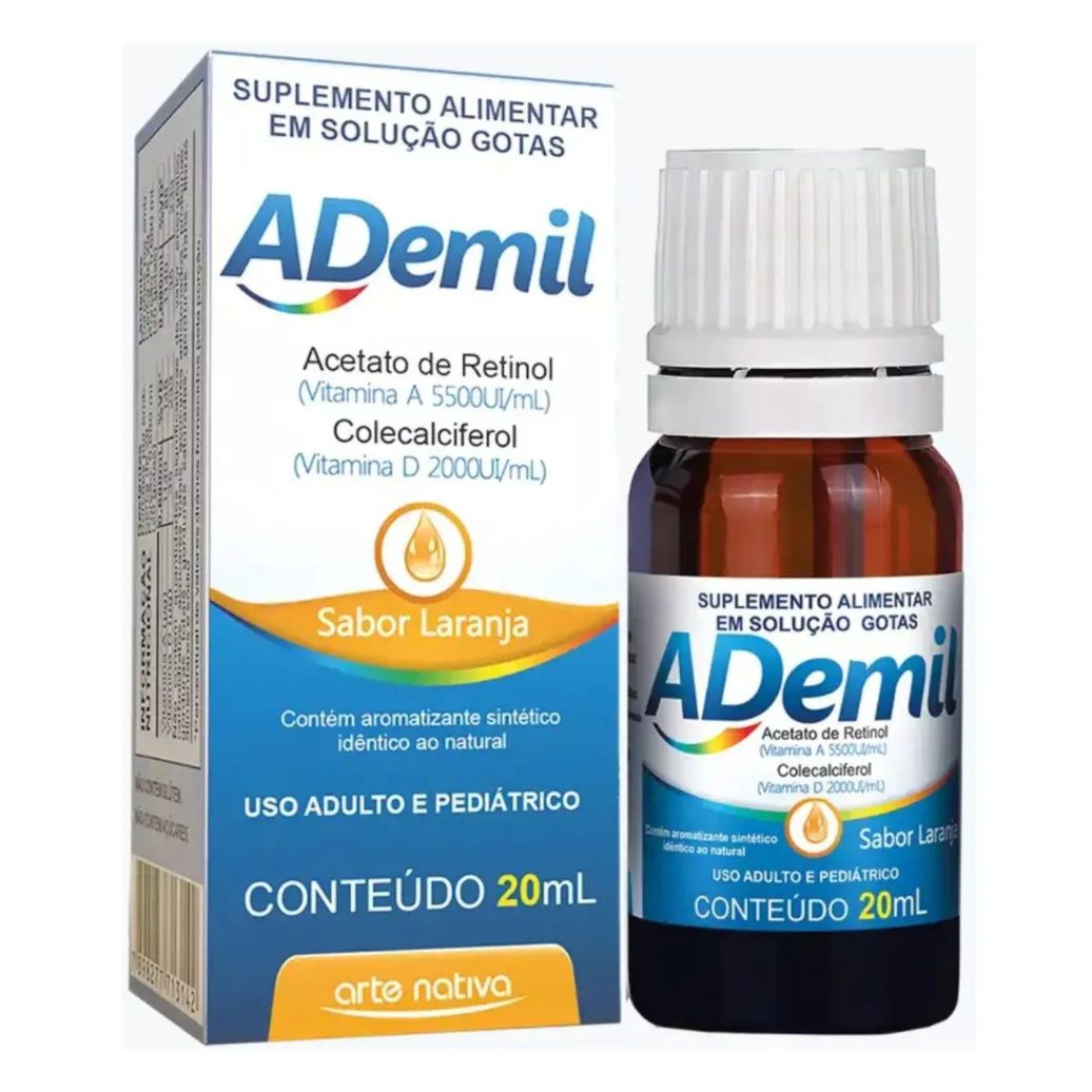 Vitamina a 5500ui e D 200ui Ademil Gotas Sabor Laranja Adulto e Pediatrico