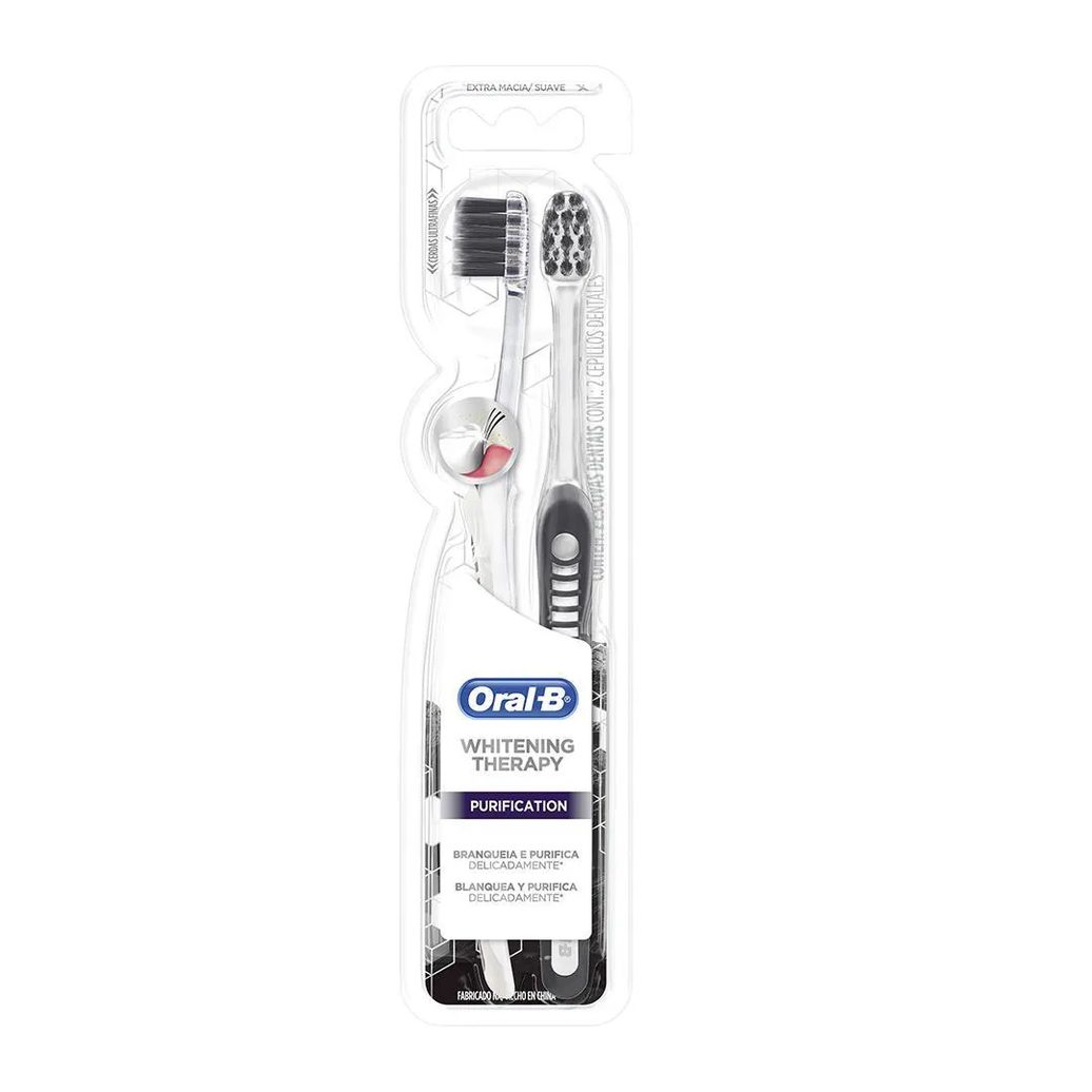 Escova De Dente Oral-B Whitening Therapy Purification Com Cerdas Extra Macias 2 Unidades