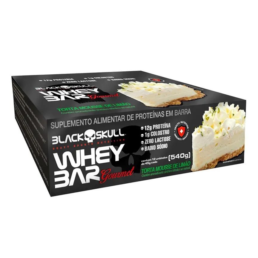 Whey Bar Gourmet C/12 Barras 45G Black Skull Sabor Limão
