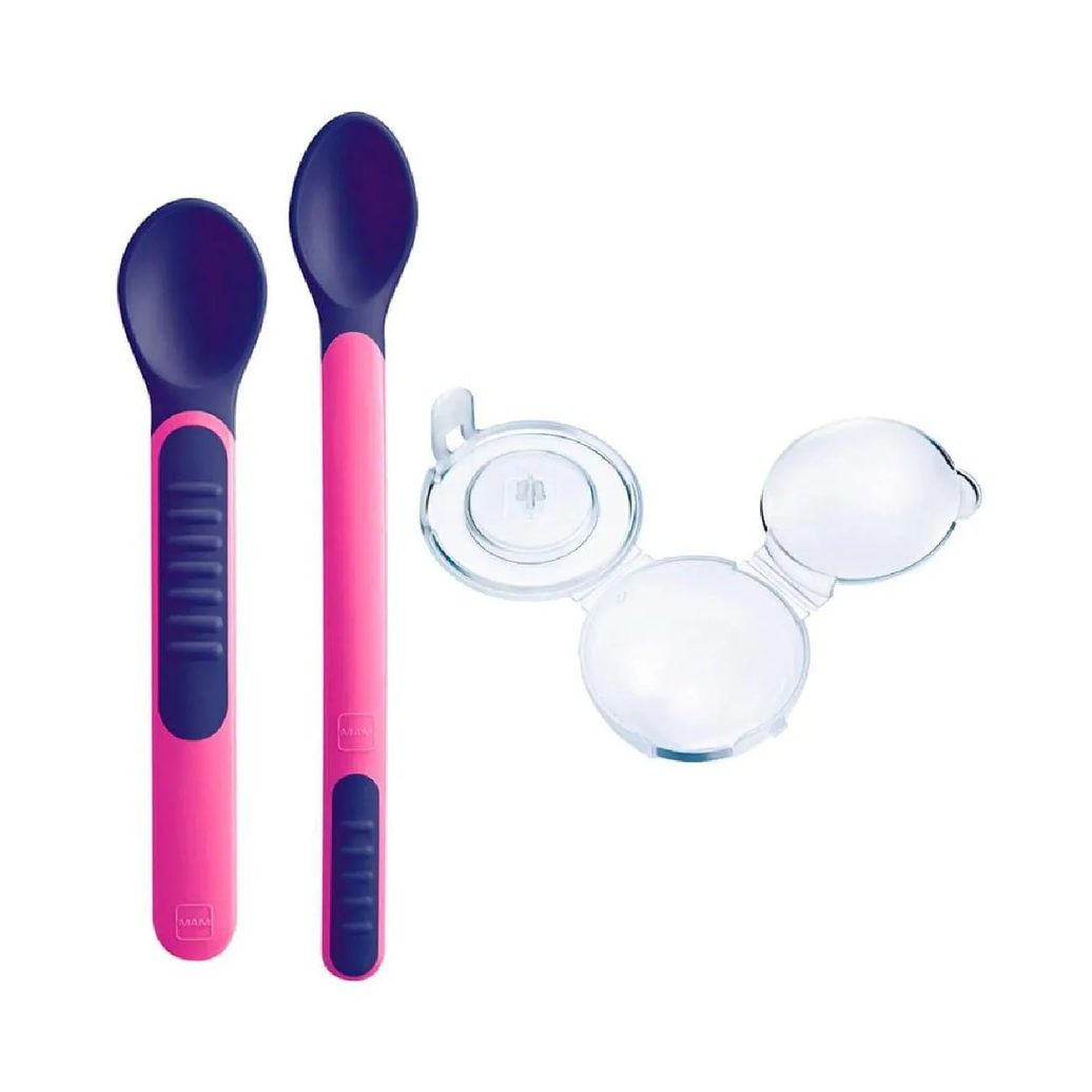 Kit Colher Infantil Com Estojo Macia Termossensível Rosa Mam