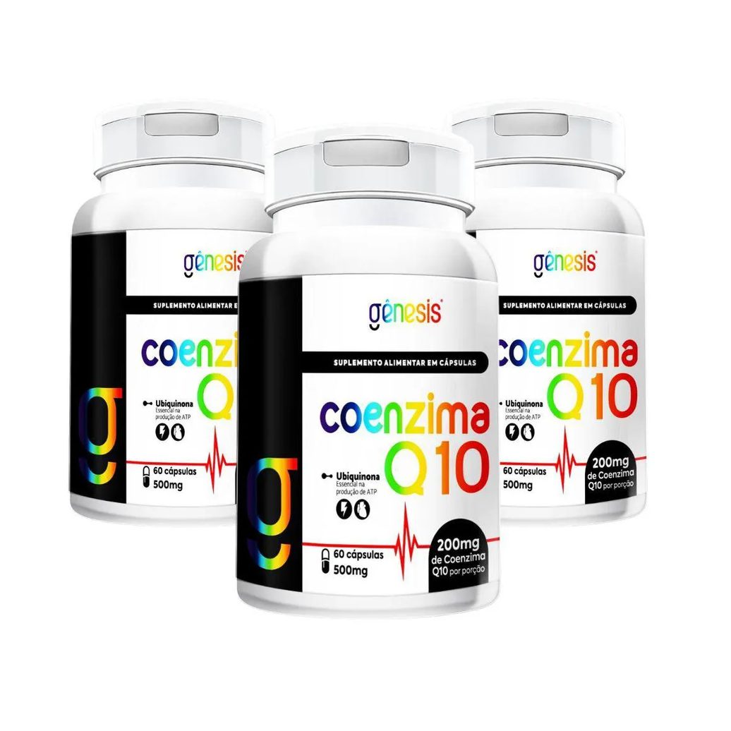 Kit 3 Coenzima Q10 200mg 60 cápsulas Genesis sem Sabor