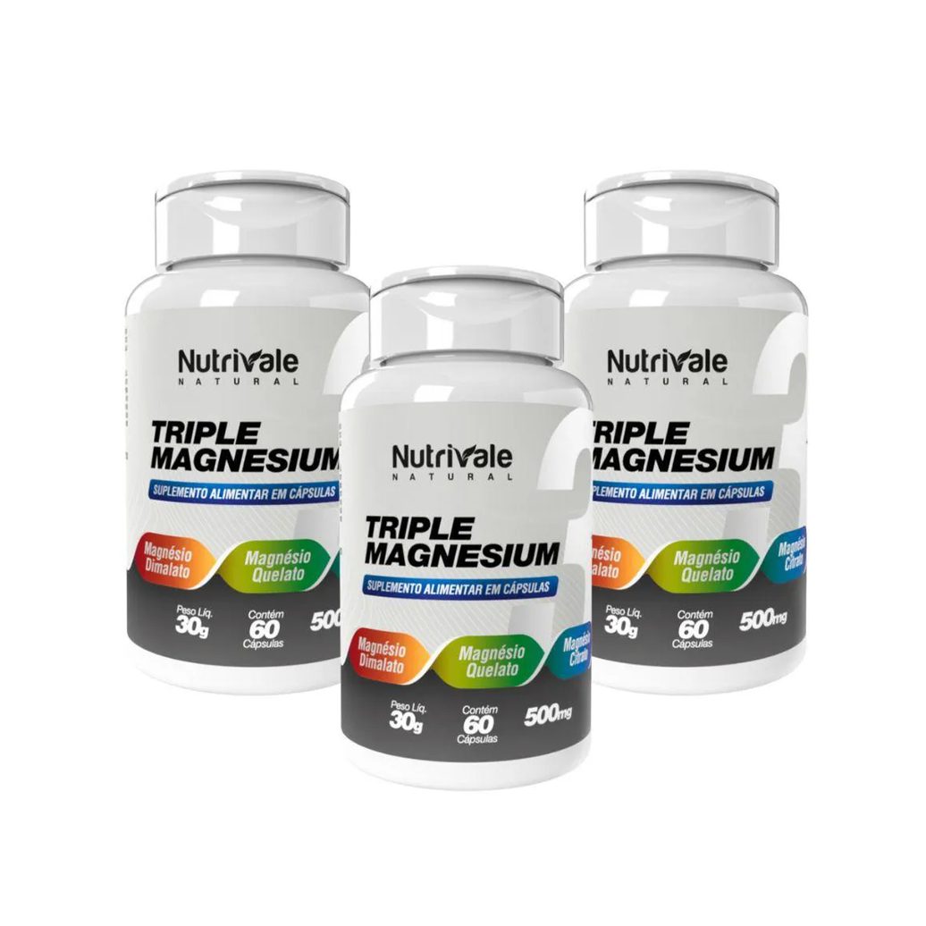 Kit 3x Triple Magnesio Quelato Dimalato Citrato 60 cápsulas Incolor sem Sabor