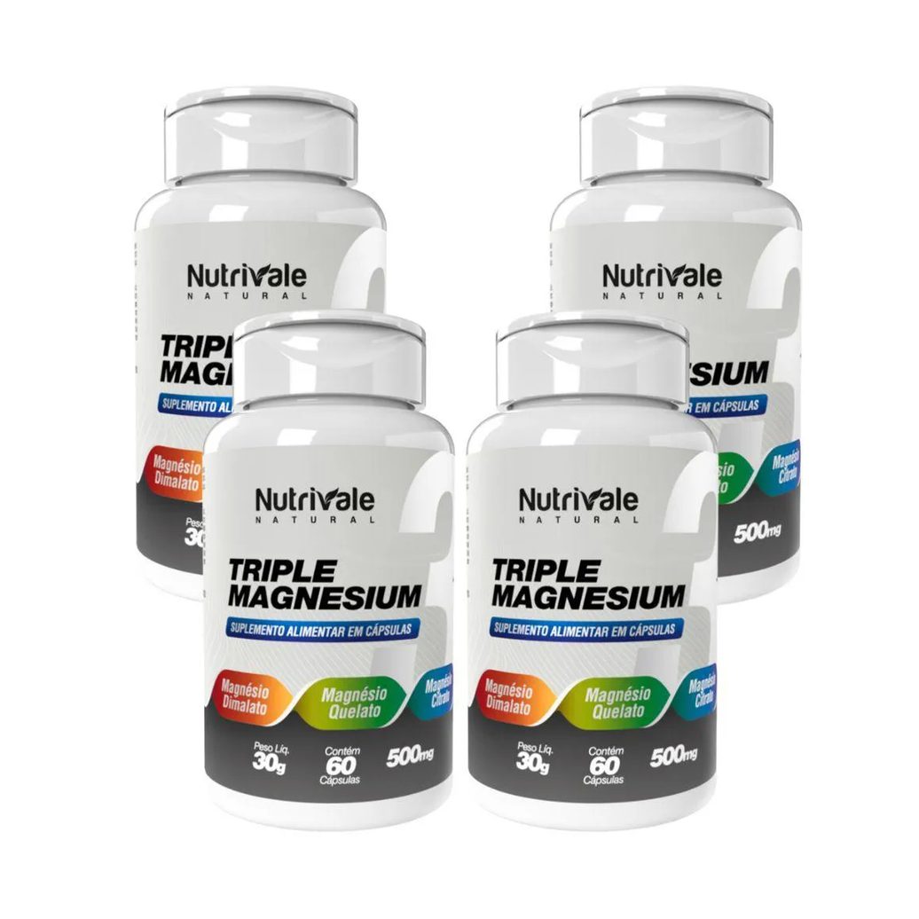 Kit 4x Triple Magnesio Quelato Dimalato Citrato 60 cápsulas Incolor sem Sabor