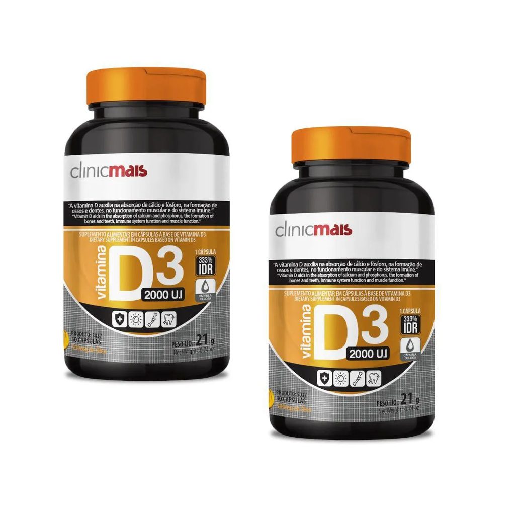 Kit 2x Vitamina D3 2000ui 30 cápsulas Clinicmais sem Sabor