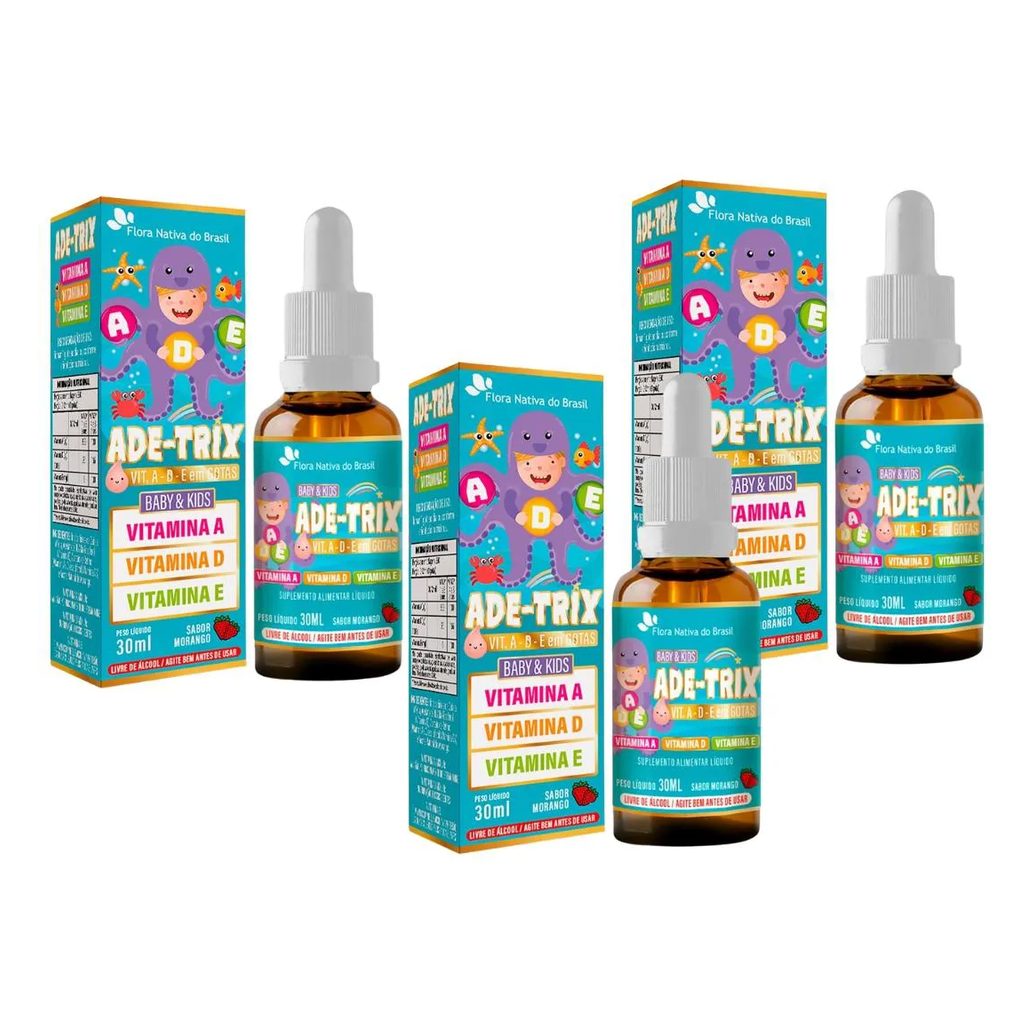 3x Ade-trix Kids (vitamina A, D e E) Sabor Morango 30ml Flora Nativa