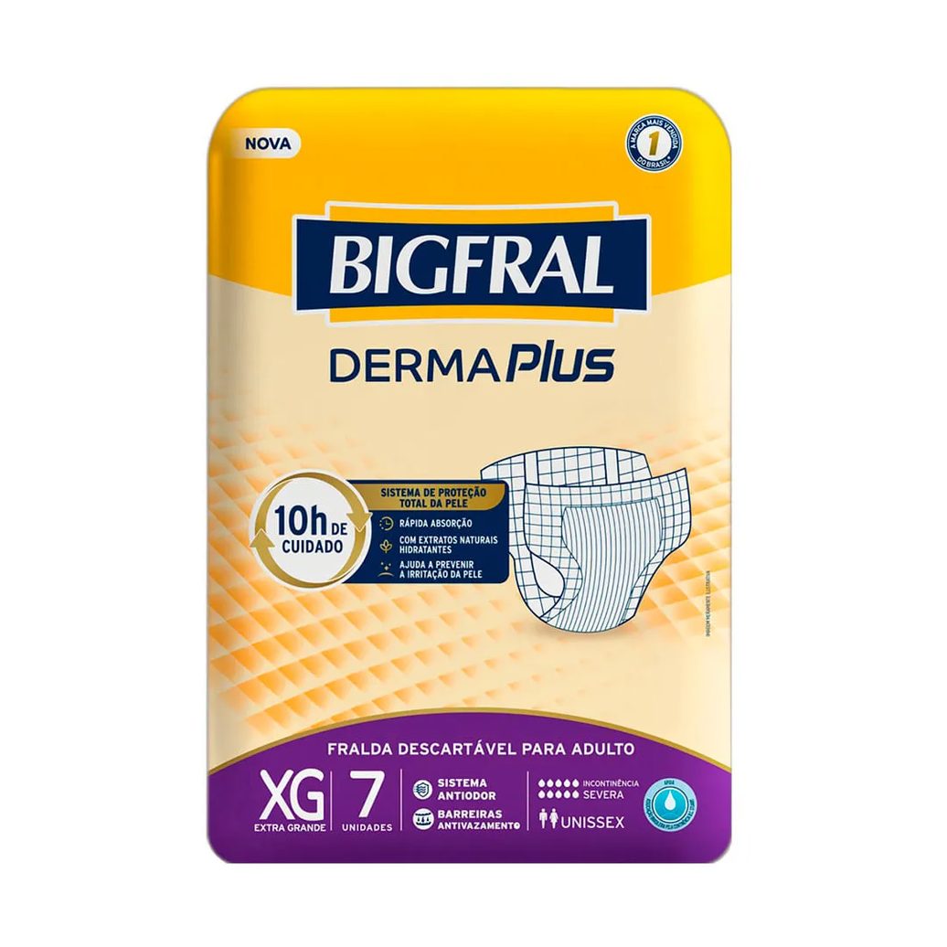 Fralda Bigfral Geriatrica Derma Plus Com 7 Tamanho Xg Adulto