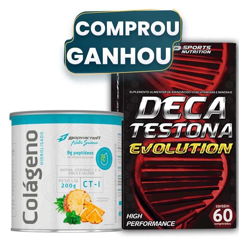 Colágeno Tipo 1 em Pó Sabor Abacaxi + Deca Testona Evolution