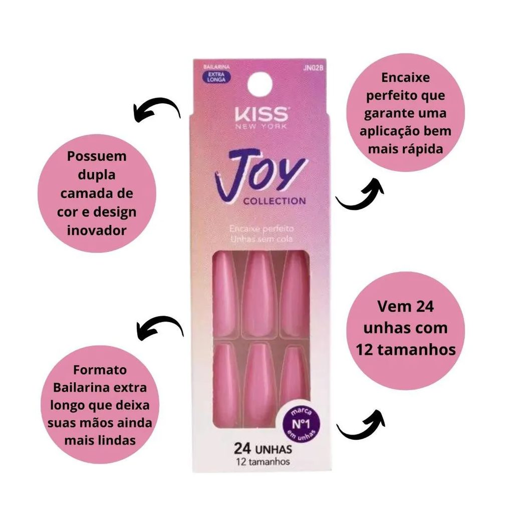 Unhas Postiças Kiss Ny Joy Collection Bailarina 24un Jn02b