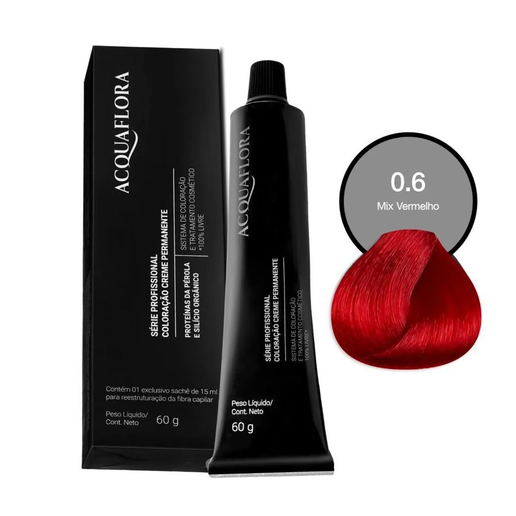 Coloração Creme Permanente Acquaflora 0.6 Mix Vermelho 60g