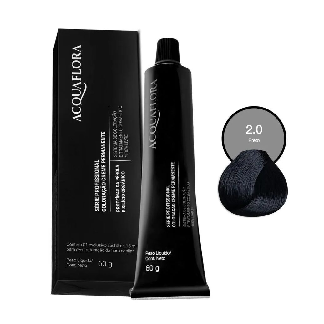 Coloração Creme Permanente Acquaflora 2.0 Preto 60g