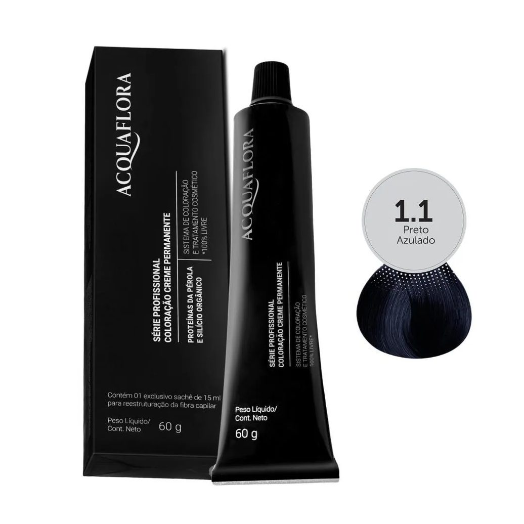 Coloração Creme Permanente Acquaflora 1.1 Preto Azulado 60g