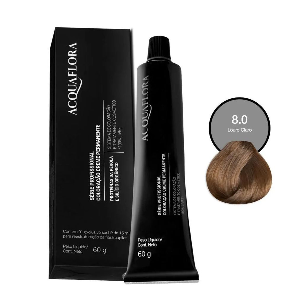 Coloração Creme Permanente Acquaflora 8.0 Louro Claro 60g