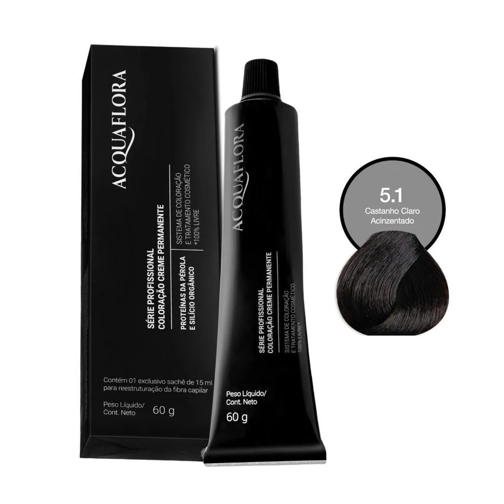 Coloração Creme Permanente Acquaflora 5.1 Castanho Claro Acizentado 60g