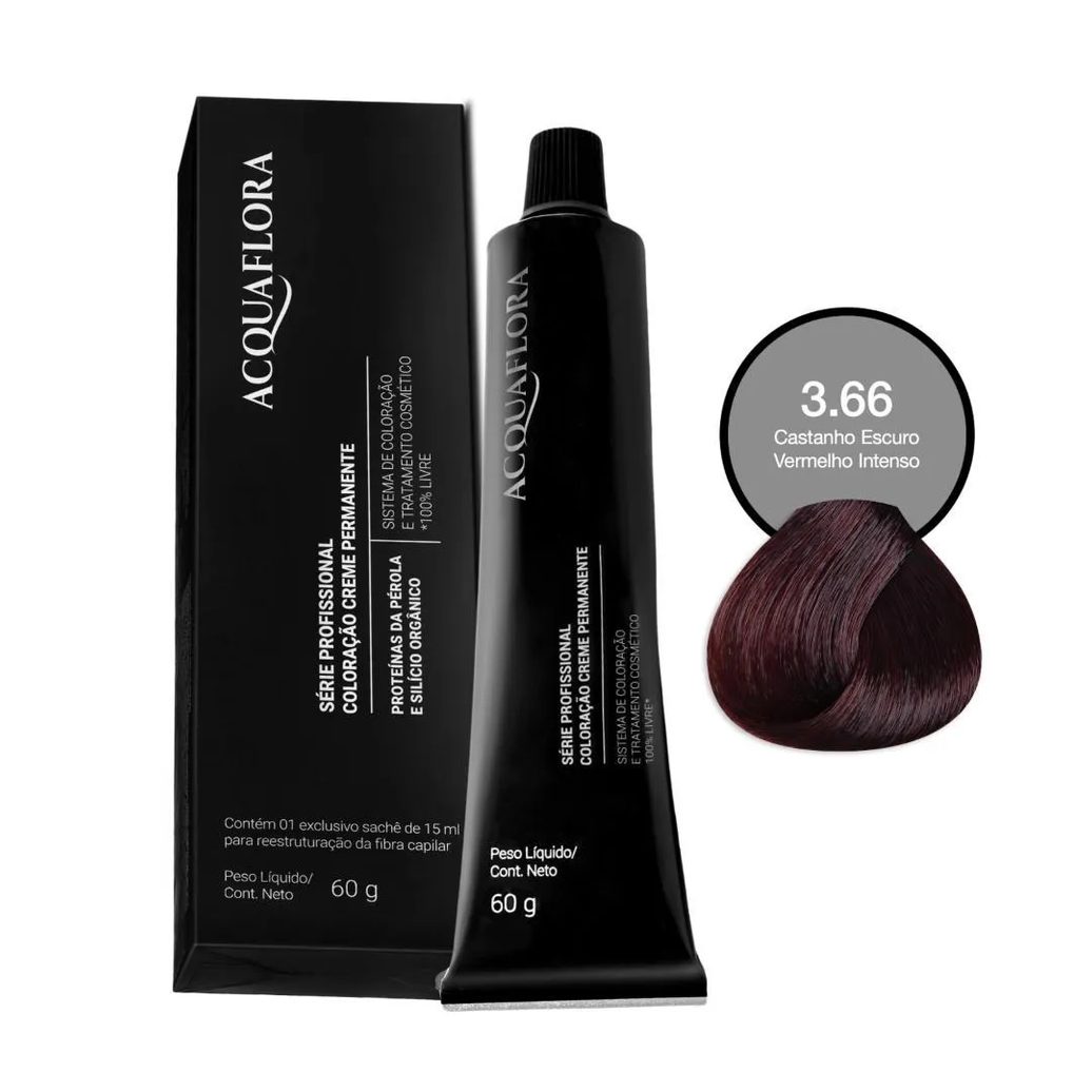 Coloração Acquaflora 3.66 Castanho Escuro Vermelho Intenso 60g