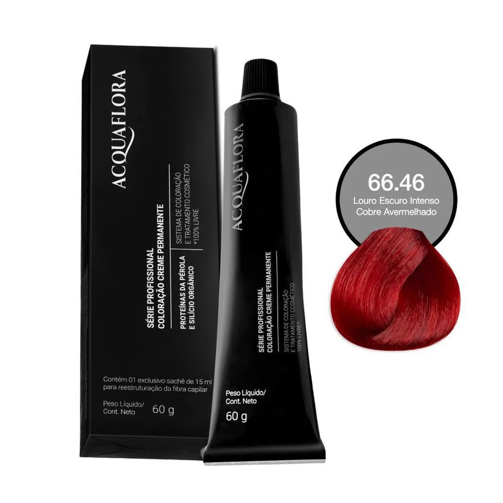 Coloração Acquaflora 66.46 Louro Escuro Intenso Cobre Avermelhado 60g